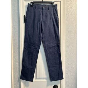 Haggar Pants Men's 29X30 Midnight Blue Motion Khaki Slim-Straight Fit Flat Front